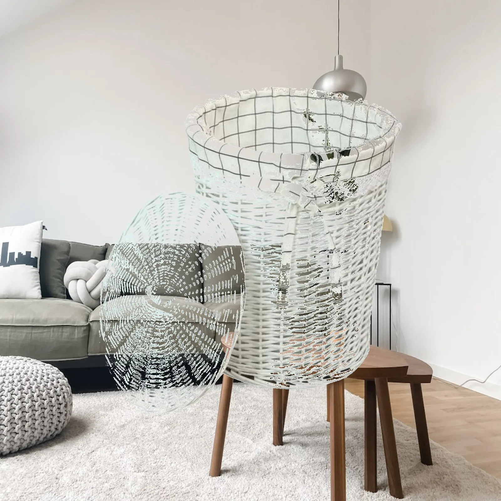 Natural Bamboo Rattan Laundry Basket Linen Storage Hamper for Bedroom Dorm Small Apartment Space Saving