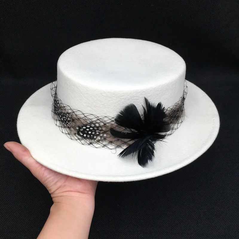 Sombrero de boda francés con lazo elegante, gorra plana hecha a mano, de malla, color negro, blanco, vintage, para mujer