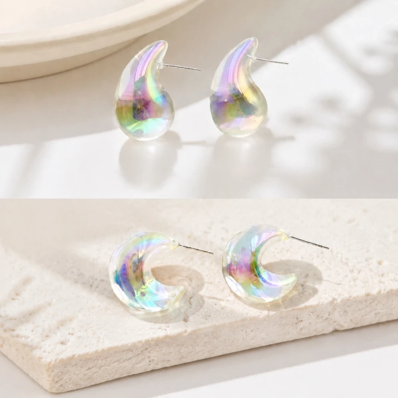 Fashionable Women's Earring Accessories Unique Plastic Resin Baked Paint Drop Earrings Luxury Sensation Lightweight Waterdrop Je