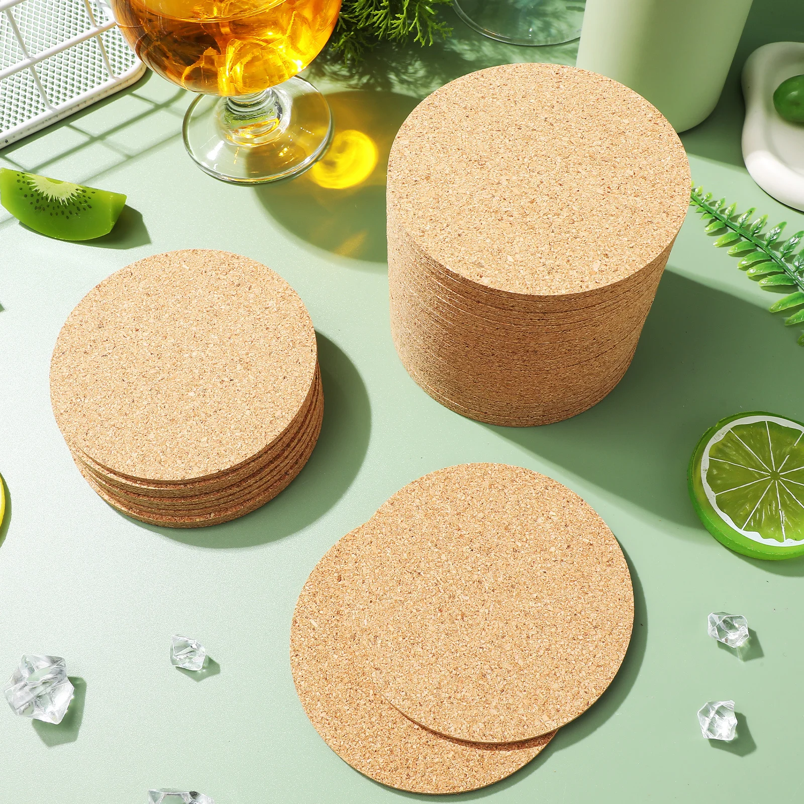 100 pcs Cork Coasters Round Cup Mats Heat Insulating Non-Slip Drink Coasters For Coffee Table Home Decor Bulk Placemats