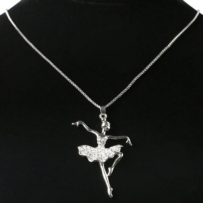 Fashion Crystal Little Girl Ballet Dancer Pendant Necklace Rhinestone Charm Necklaces Girls Party Jewelry Gifts