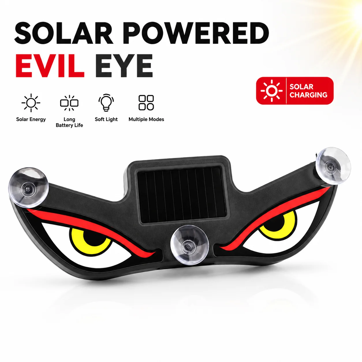Car LED Solar Devil Eyes Light Dynamic Expression Ambient Lamp Auto Rear Window Anti-Collision Warning Sign Interior Decoration
