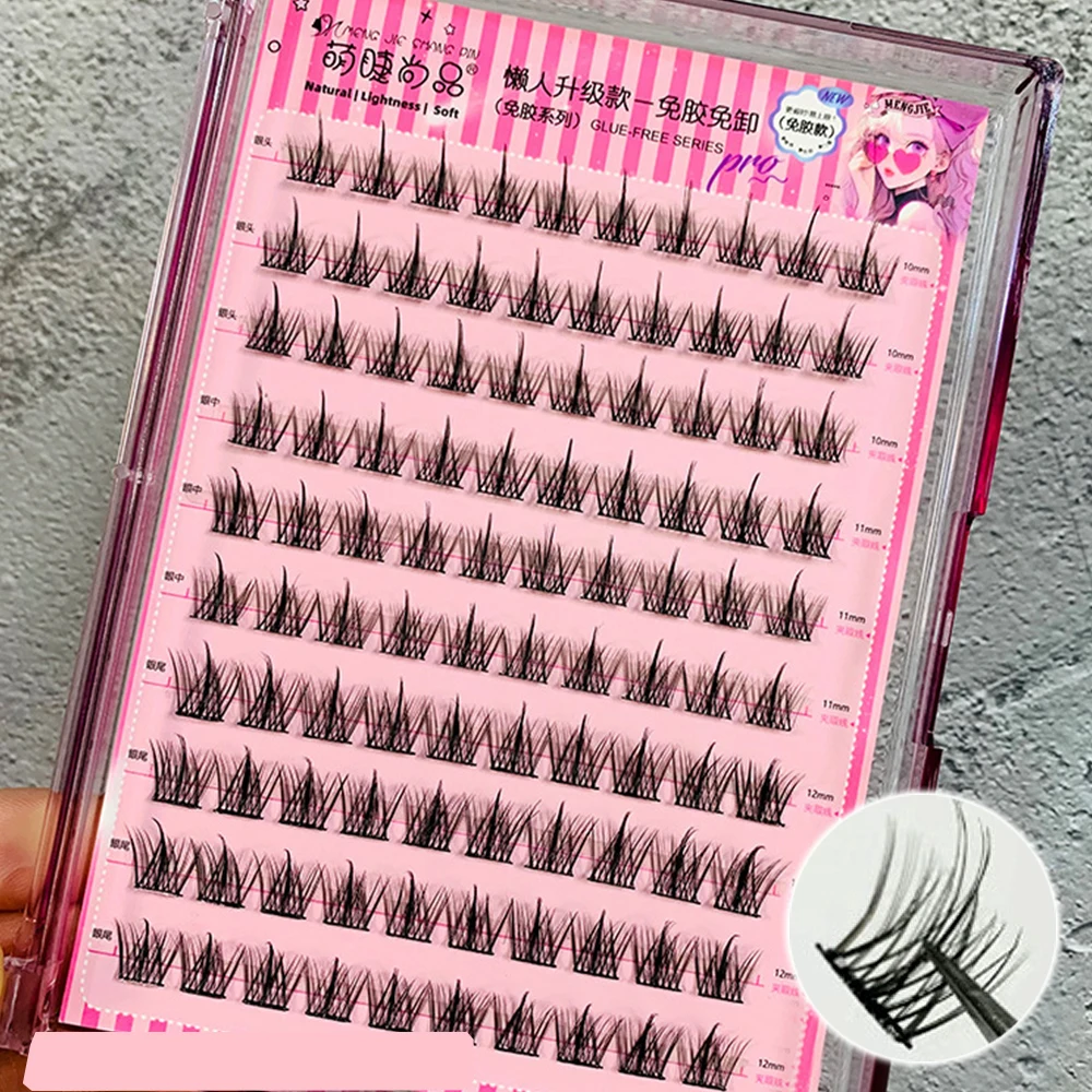 Premere su ciglia finte realistiche senza colla, nessuna colla necessaria, ciglia a grappolo autoadesive riutilizzabili, aspetto naturale nero