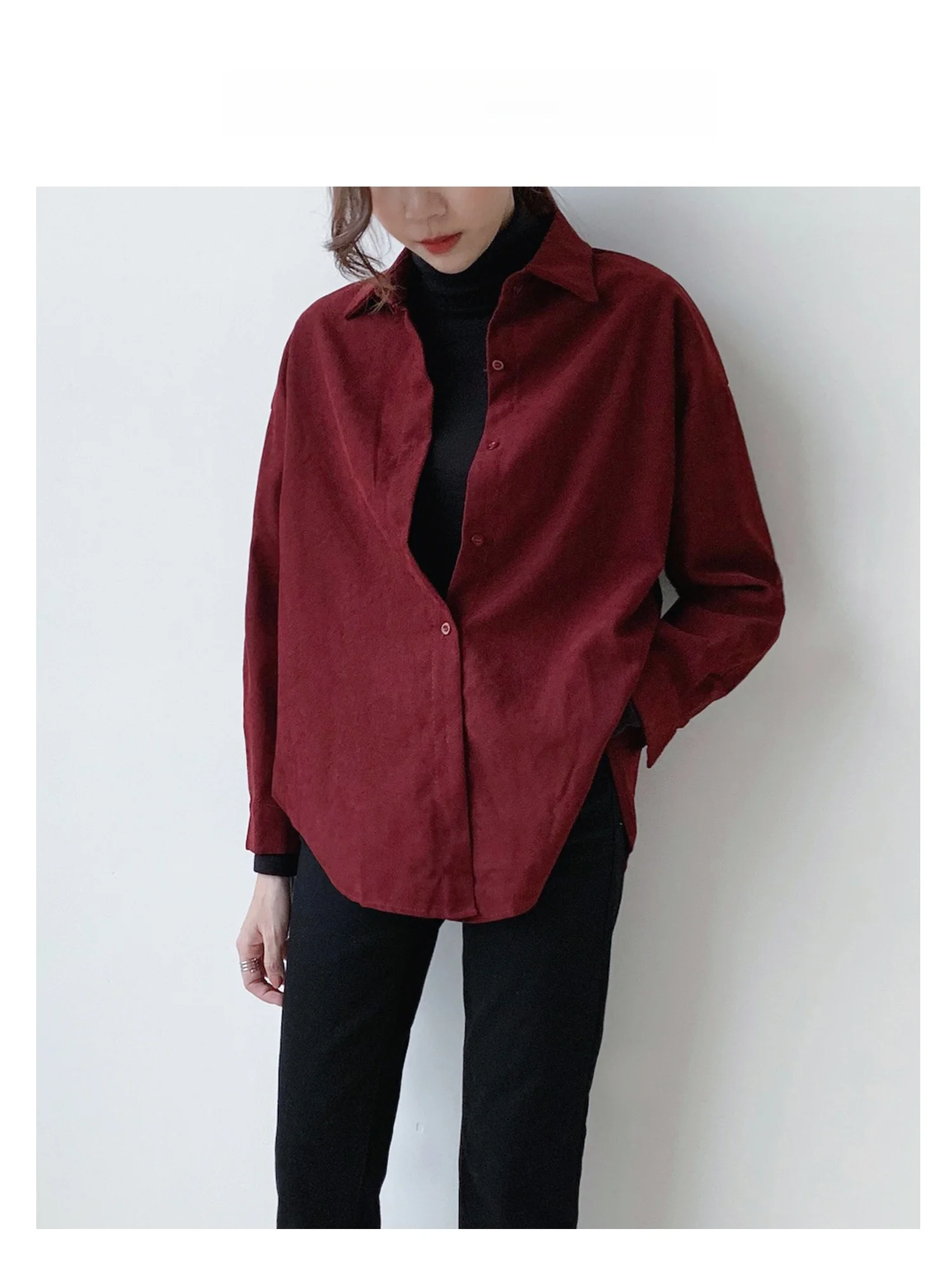 

JANE Women's Fce-Lined irt Loose Long Sve Inner Wear Vintage Retro Layering Sle Wine Red Color Autumn Winter Coat