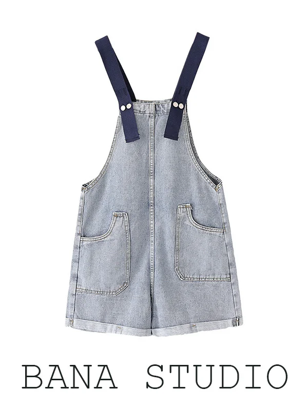 BANA Slim Fit High Waist Straight Leg Denim Shorts with Pockets for Students Summer Fashion European Style Multi Pocket Jeans