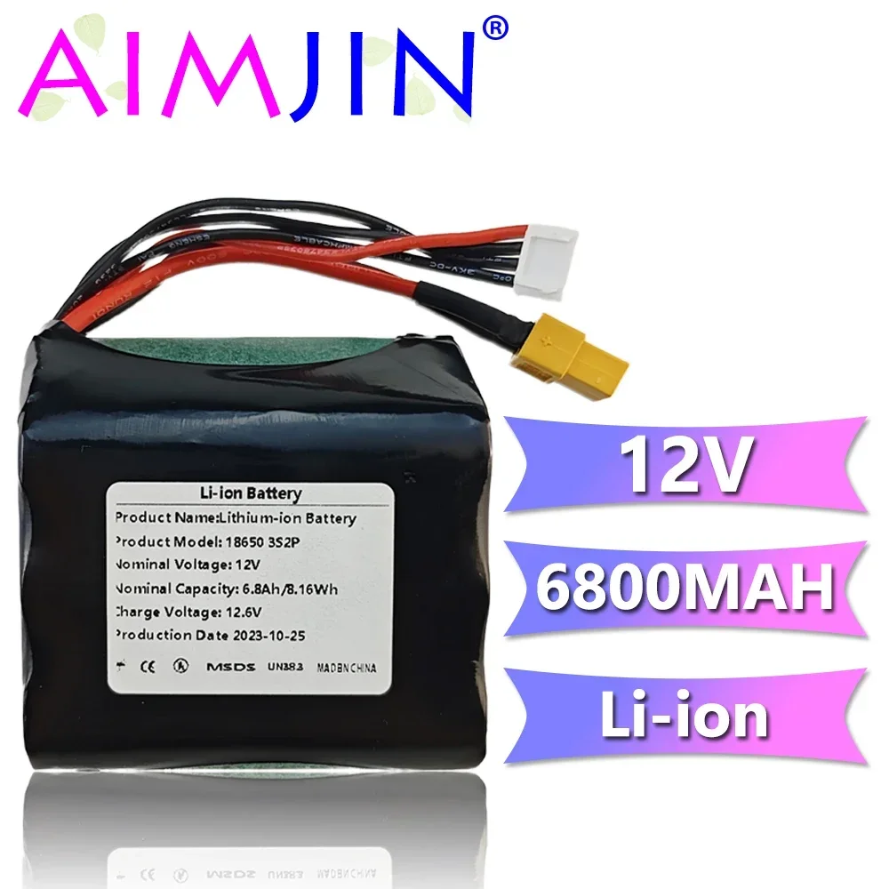 3S2P 12V 6.8Ah High Capacity UAV Rechargeable 12.6V Li-ion Battery for Various RC Airplane Drone Quadrotor XH2.54-4P XT60