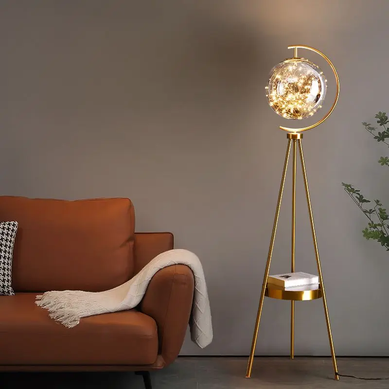 Scandinavian Light Luxury Tripod Metal LED Floor Lamp for Living Room Sofa Side Bedroom Bedside
