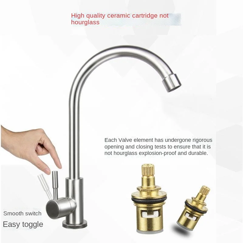 

2022 Stainless Steel High Curved Single Cold Faucet Sink Rotating Kitchen Faucet with Tap for Drinking Water Faucet Kitchen