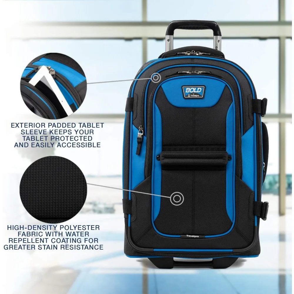 Expandable Softside 22-Inch Carry-On Rollaboard Luggage, Blue and Black, Travel-Friendly Lightweight Suitcase