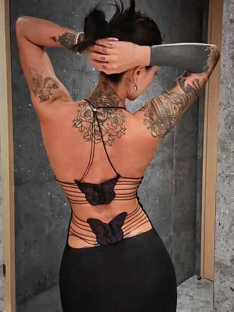 女性のセクシーな蝶背中の開いたノースリーブホルターボディコンミニドレスクラブ着用 Y2k セクシーなサマードレス女性服