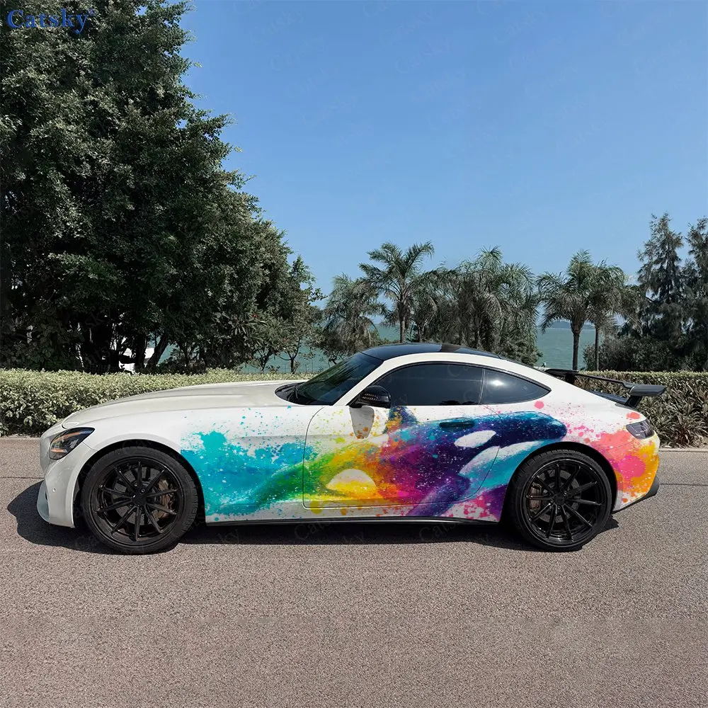 2pcs Vibrant Splatter Realistic Orca Car Side Wrap, Self-Adhesive PVC Waterproof & Scratch-Resistant Sticker, Car Accessory Gift