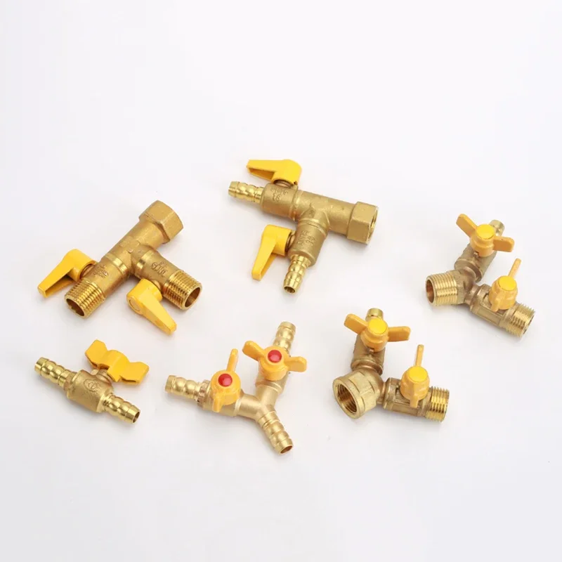 1/2" Brass Gas Three-Way Valve Natural Gas Hose Pagoda Head Intubation Gas Connector Liquefied Gas Three-Way Ball Valve
