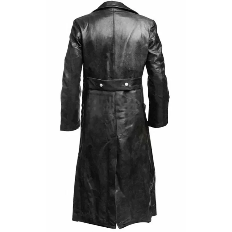 MEN'S GERMAN CLASSIC WW2 MILITARY UNIFORM OFFICER BLACK REAL LEATHER TRENCH COAT MN1