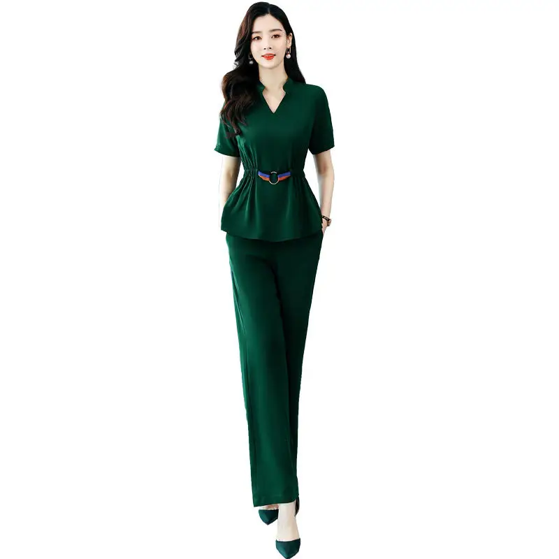 2022 New Spring and Summer Women\'s Suit Korean Fashion Casual Temperament Short Sleeve Wide Leg Pants Two-piece Set