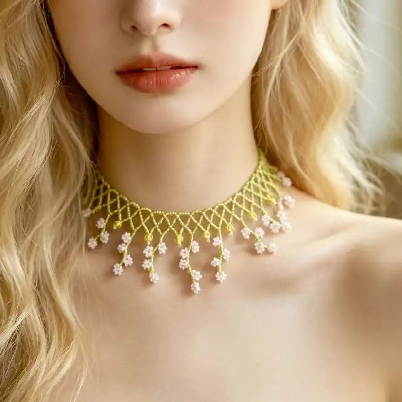 Handwoven Delicate Flower Choker Necklace Elegant Dainty Floral Jewelry For Women Dating Party Daily Wear Chic Fashion Accessory