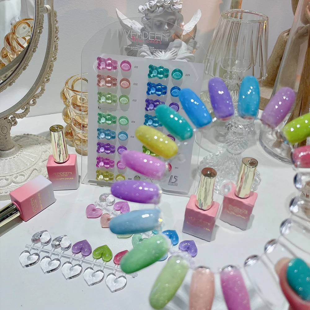 Vendeeni 15 colores/juego Macaron diamantes rotos esmalte de uñas en Gel brillo semipermanente reflectante UV LED barniz de Gel en remojo