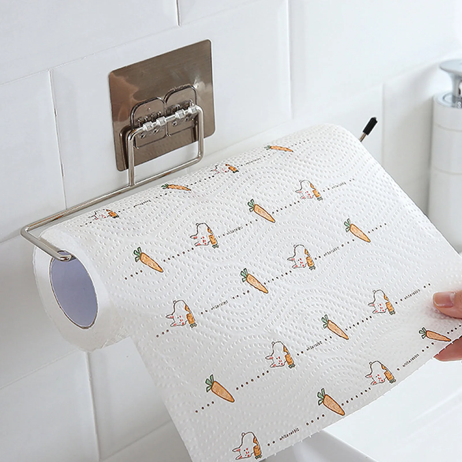 1/2/4PCS Kitchen Paper Towel Holder Adhesive Toilet Paper Rack Towel Hanger Tissue Dispenser Roll Napkin Cabinet Storage Rack