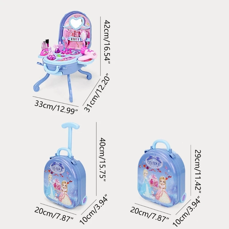 36Pcs/Set Girls Toy Princess Cosmetic Mirror Suitcase Makeup Early Learning Educational Toys Kids Role Play Makeup Artist Props