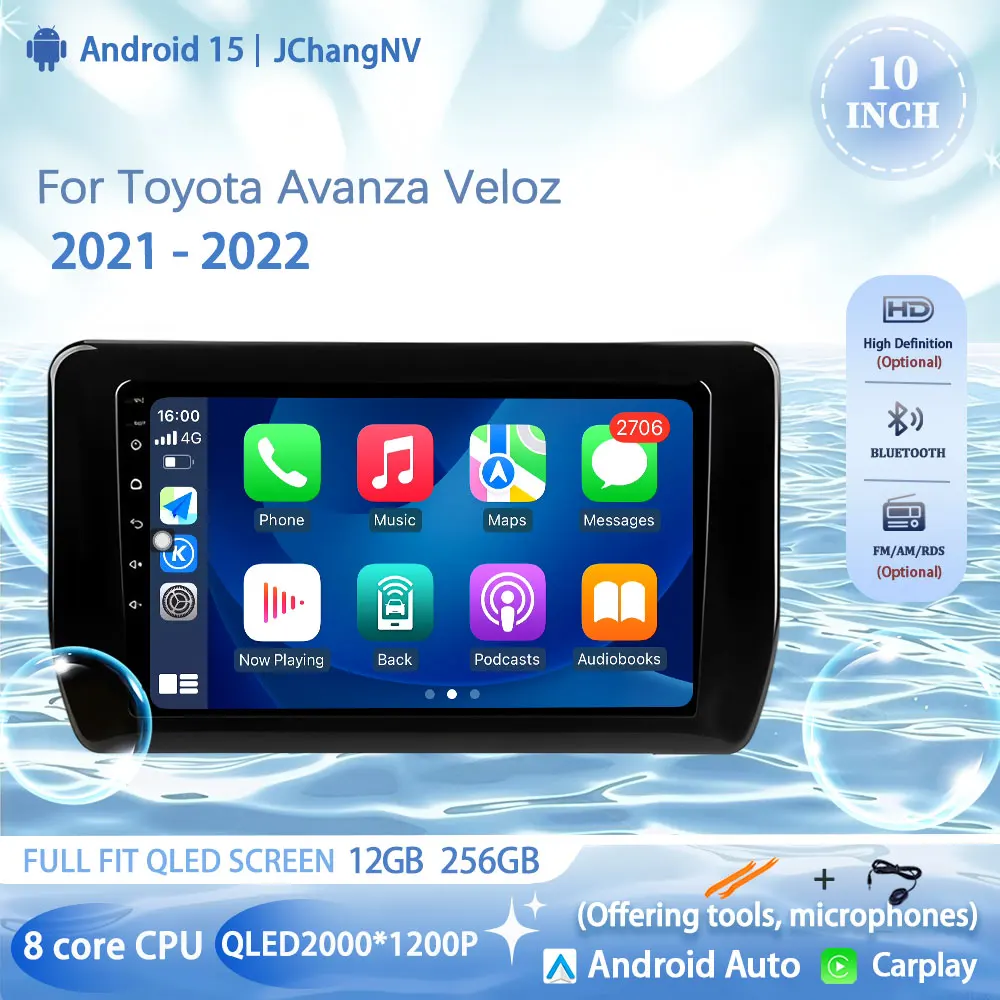 Android  Car Radio For Toyota Avanza Veloz 2021-2022 GPS Multimedia Player Navi Head Unit Stereo Wireless Carplay Auto DSP QLED