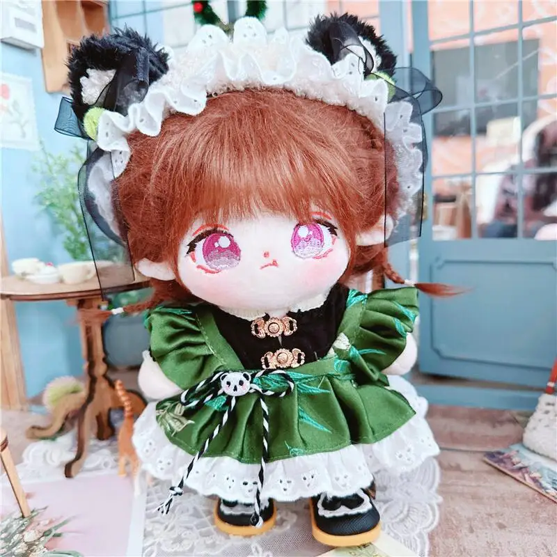 20cm Cute Idol Doll Kawaii Wear Green Velvet Dress Girls Plush Cotton Doll Anime Fashion Maid Suit Clothes Accessory DIY Toys