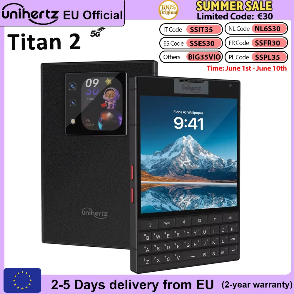 Smartphone Unihertz Titan 2 Android 15 5G Double Écran 512 Go + 12 Go Appareil Photo 50 MP avec Clavier Physique Double SIM Batterie 5050 mAh