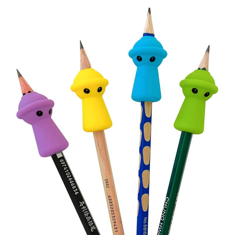 7pcs Multi-Color Ergonomic Silicone Pencil Grip Writing Corrector Biteable Pencil Cap Anti-Bite Hand Silicone Pencil Top Cove