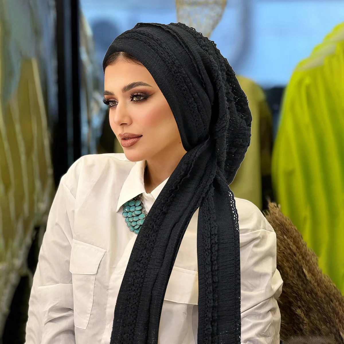 

2026 Новый однотонный морщинистый женский хиджаб, мягкий эластичный мусульманский тюрбан, шапки, платок, бандана, шапки, нижний шарф, исламская шапочка от выпадения волос