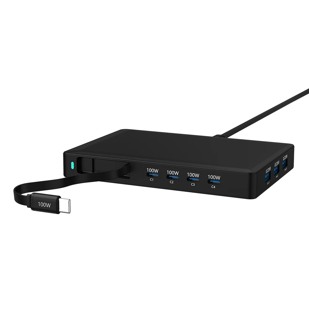 560W USB C Charger with Retractable Cable Type C PD 100W GaN Fast Charging Desktop Charger Station for Phone Tablet Laptop