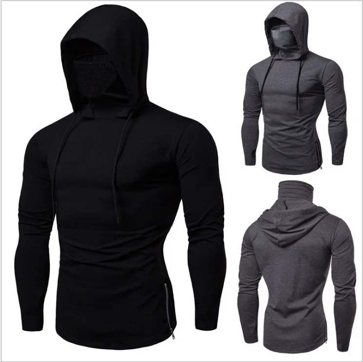 Mens Gym Thin Hoodie Short Sleeve Hoodies With Mask Sweatshirt Casual Splice Large Mask Hoodie Sweatshirt Hooded Tops