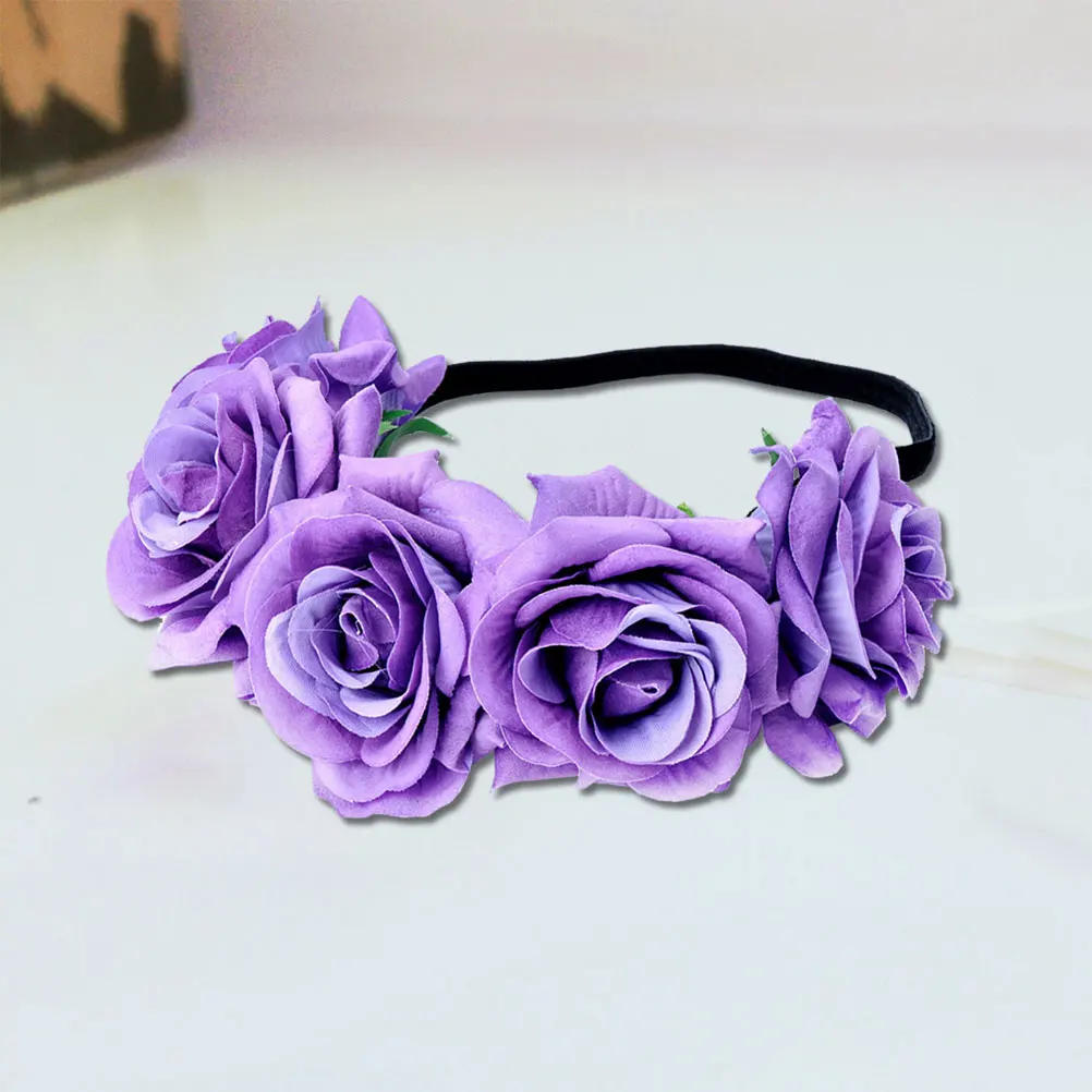 

7 Cm Hair Ribbon Rose Headband Flower Girl Accessory Fashion Headpiece Elegant Silk Floral Dried Crown Purple Dancer Vacation