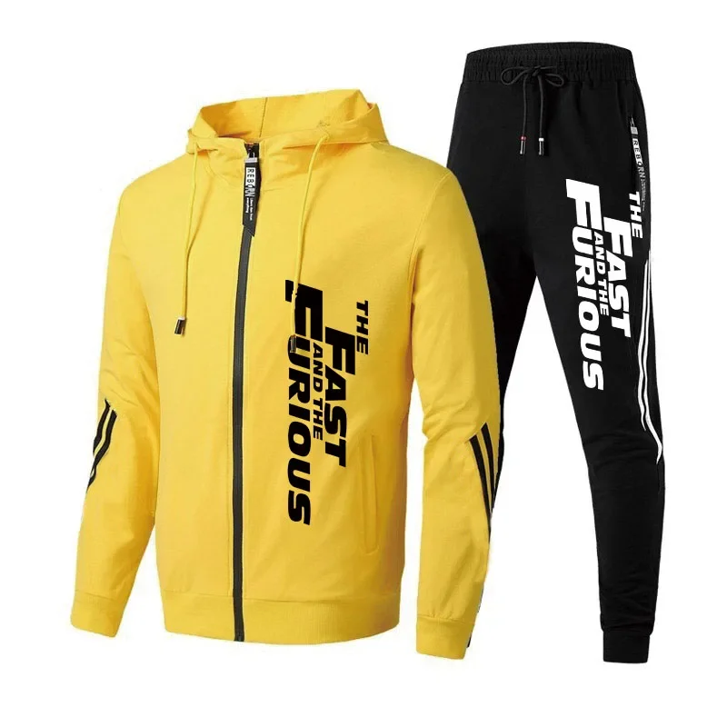 New Men\'s Tracksuit Autumn and Winter Sweatpants Two-Piece Set Printing Sport Jacket+Running Trousers Fast and Furious Overcoat