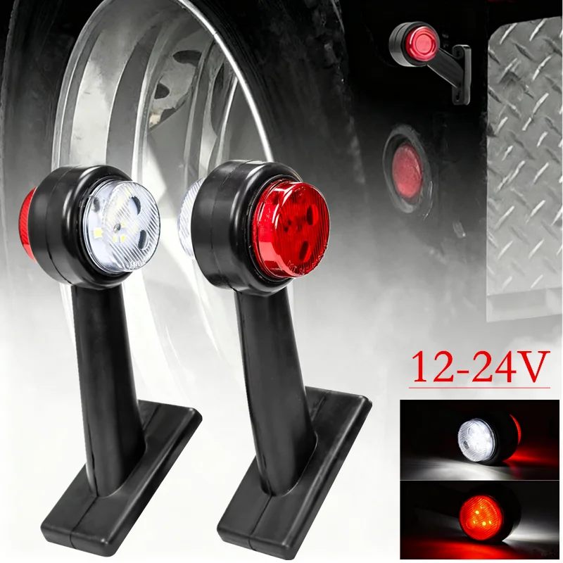 

2PCS Lorry 12V 24V Side LED Red White Marker Lights Truck Trailer Outline Rear Elbow Rubber Side Marker Indicator Lights