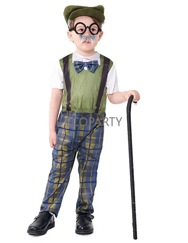 Costume de petit vieil homme grand-père pour garçons, fête de cosplay pour enfants, 100 jours d'école, Geldisfraz, histoire, livre, jour Ecoparty