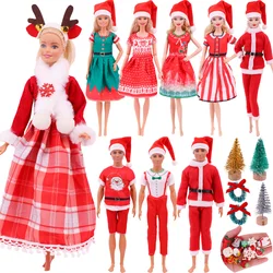 Christmas Suit 11.8inch For Barbiees Doll Girl's Ken Prince Santa Hat+Skirt/Pants Resin Mini Christmas Tree Babi Clothes Gifts