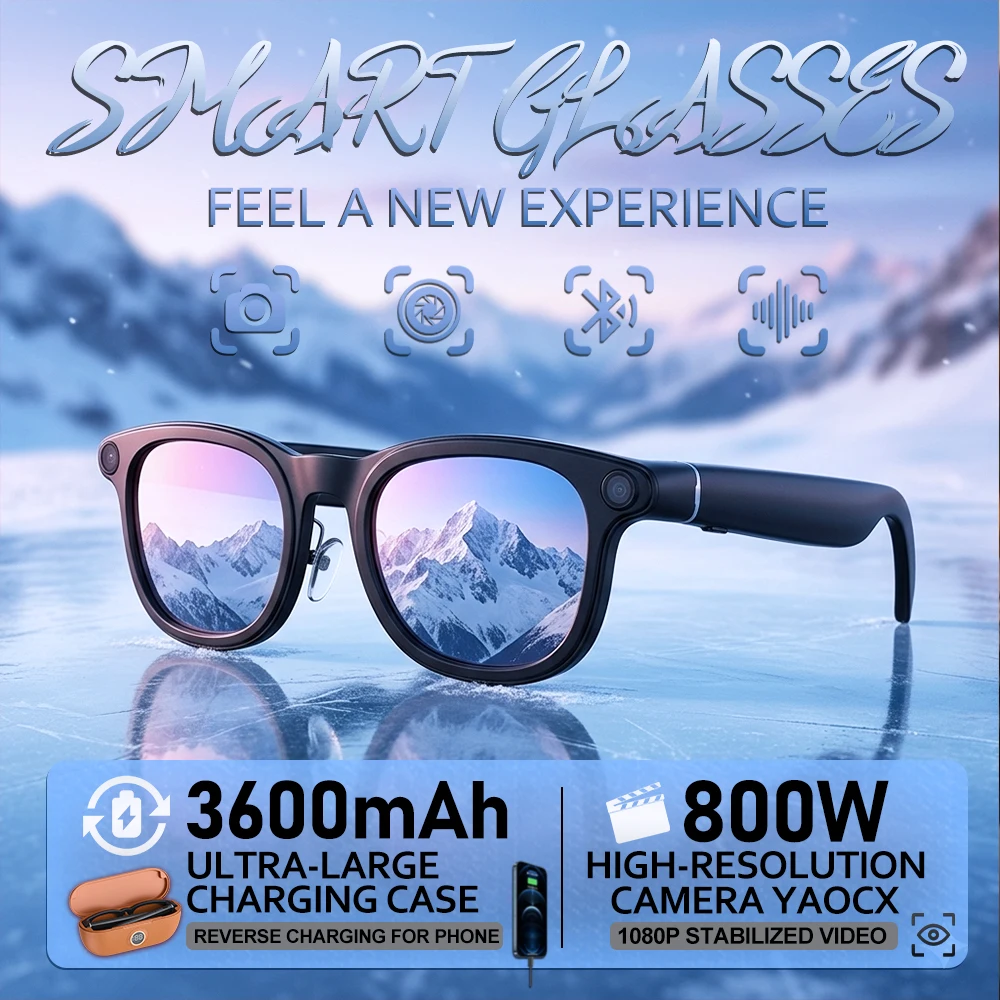 

New 800W HD Camera Smart Glasses AI Speech-to-Text Translation Video Recording Music Al Smart Companion 3600mAh Smart Glasses