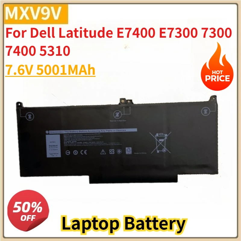 

New MXV9V Replacement Battery 7.6V 5001MAh for Dell Latitude E7400 E7300 7300 7400 5310, Latitude 5300 5310 2-in-1, P97G P99G