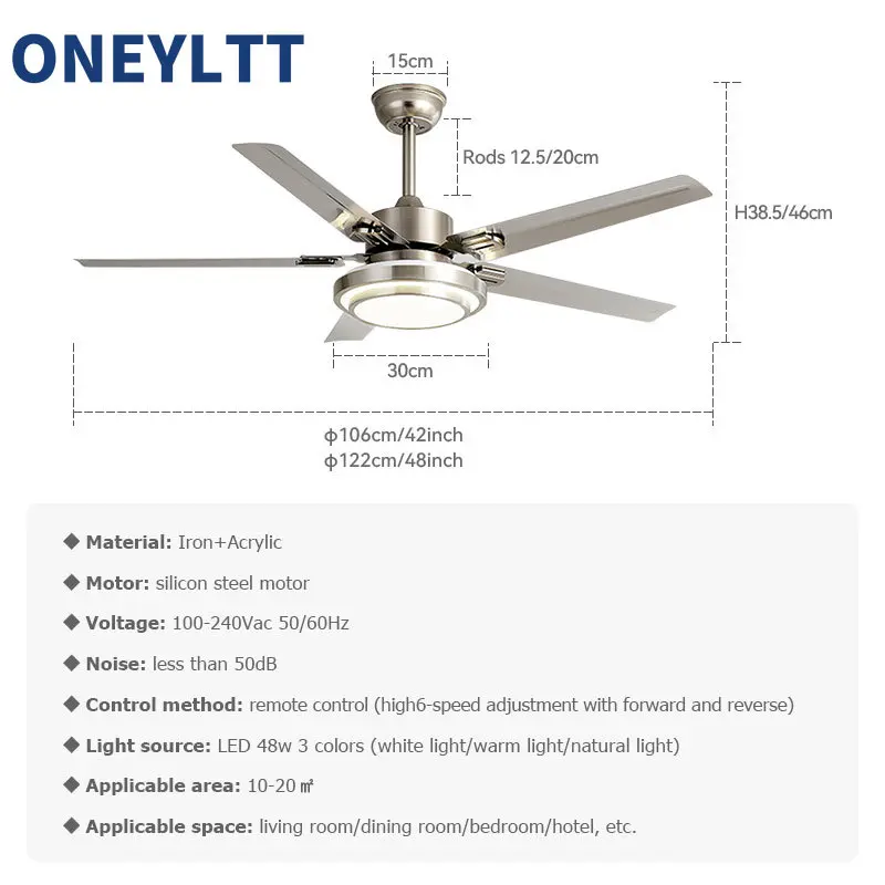 Imagem -04 - Luz Elétrica do Ventilador do Teto do Controle Remoto Led Luz Moderna 220v Aço Inoxidável