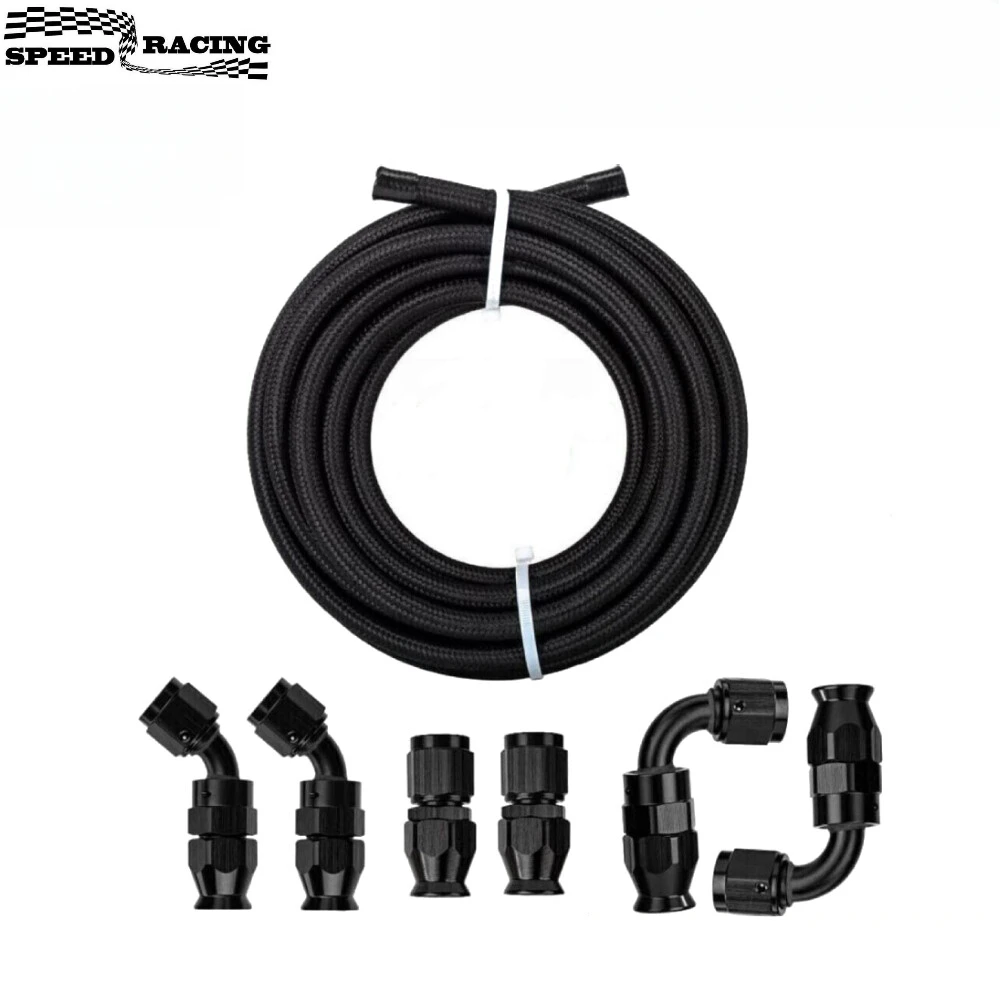 

AN4/6/8 Nylon Braided PTFE Fuel Line 20FT 6PCS Fittings Hose Kit E85 Black Most Suitable for Racing Cars & Motor Racing Bikes