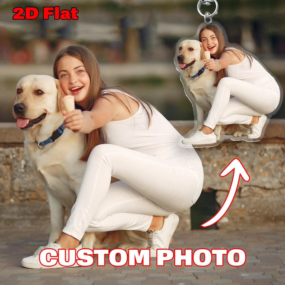 Personalisierter 2D-Flachbild-Acryl-Schlüsselanhänger mit eigenem Foto, Haustier-/Hunde-/Katzen-/Familienfoto, dekorativer Anhänger als Erinnerungsstück