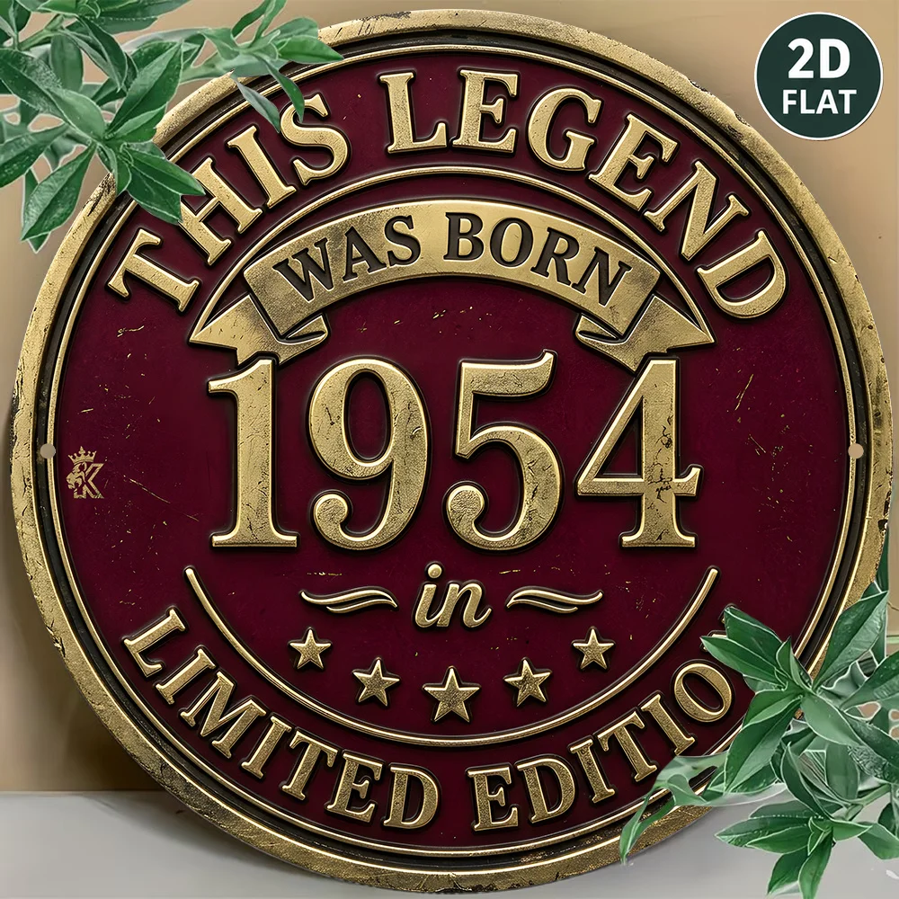 2D Flat, [2D Flat] 1pc, Vintage 1954 This Legend Was Born Limited Edition Round Aluminum Sign, Birthday Memorial Decor, Wall Art