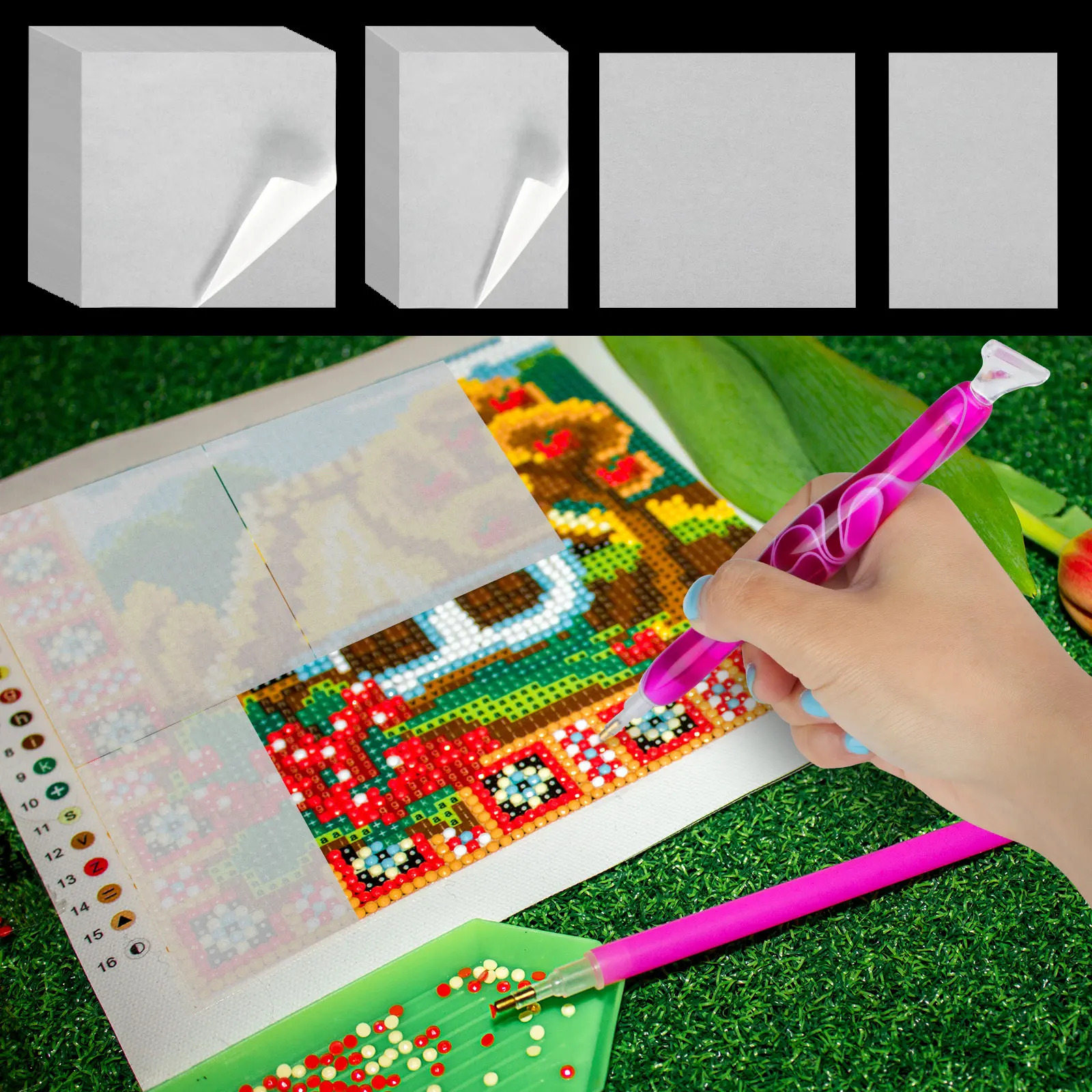 220 Sheets Diamond Painting  Paper Double-Sided Non-Stick Painting Cover Replacement 5D Diamond Painting Accessories Tool