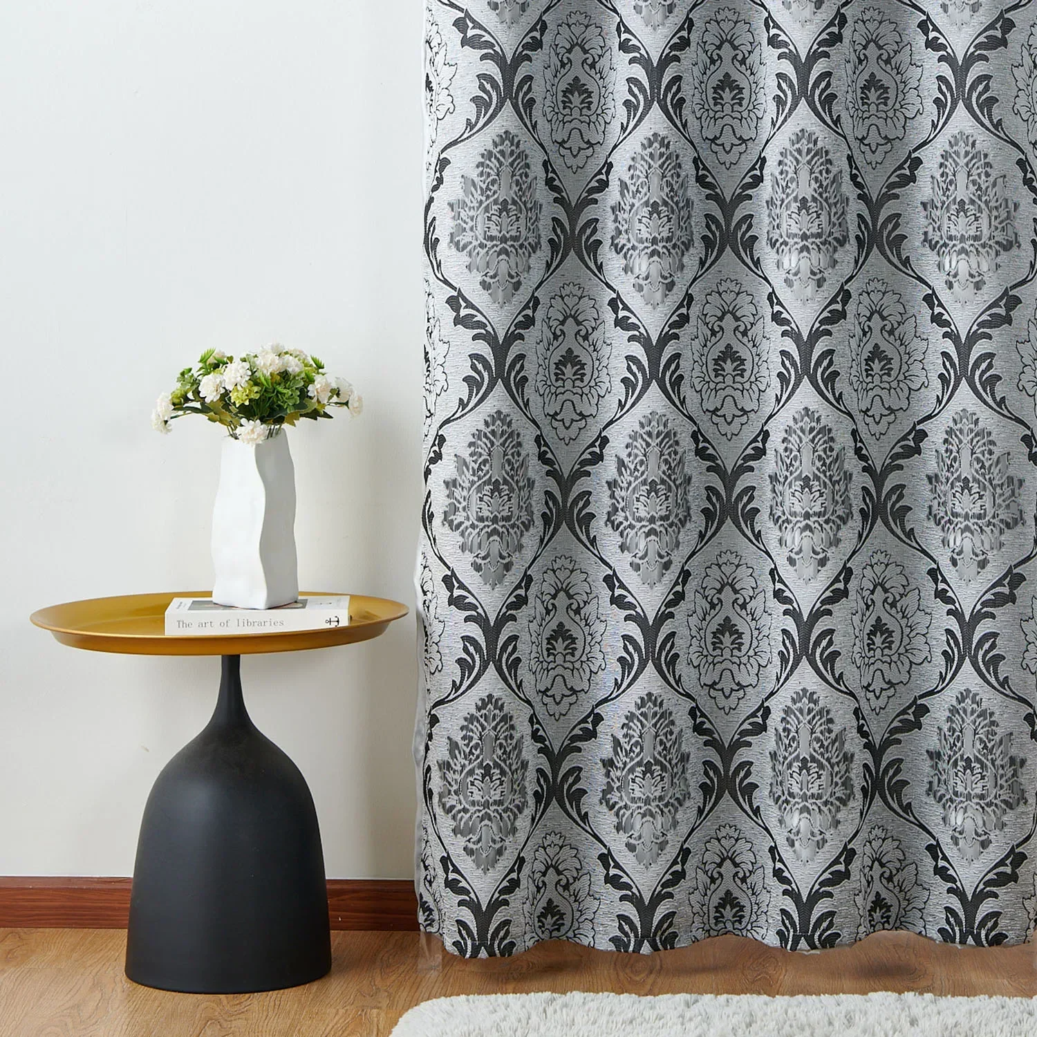 NAPEARL Grey Jacquard Curtain European Style Geometric Floral Curtain Thick Blackout for Living Room Bedroom Decor 1PC