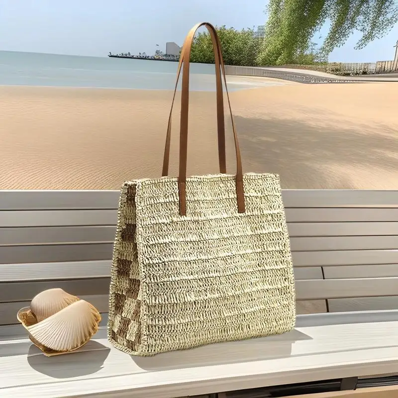 

Elegant Ladies Straw Woven Handbag Women Holiday Beach Commute Casual Tote Top-Handle Bags Fashion Retro Shoulder Bags 2025