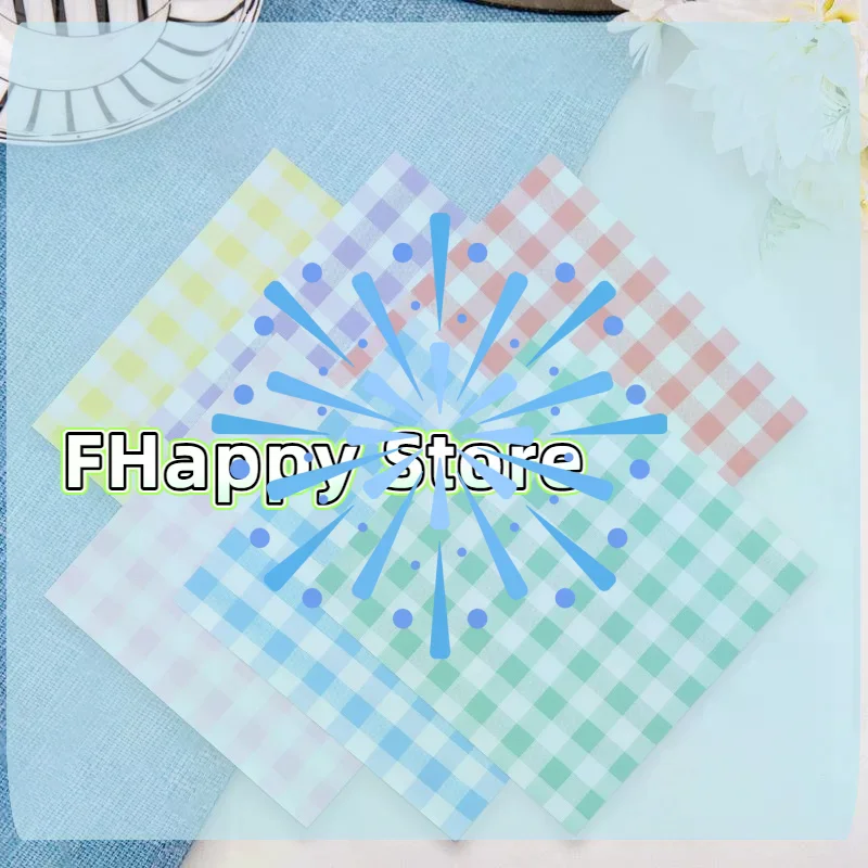 [MA]20 Sheets Colorful Gingham Disposable Paper Napkins Soft Absorbent For Picnics Birthday Wedding Holiday Table Decorations
