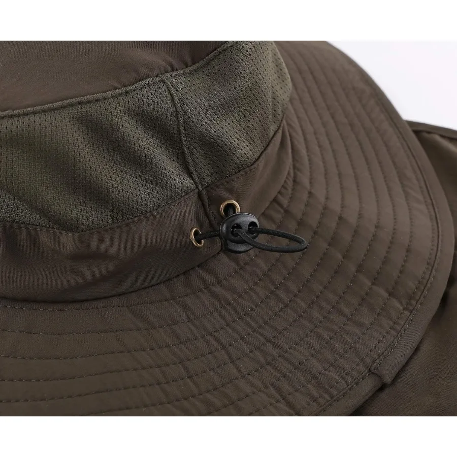 Уличная сетчатая шляпа от солнца UPF50+ с широкими полями и шейным клапаном для рыбалки и отдыха обеспечивает превосходную защиту от ультрафиолета и