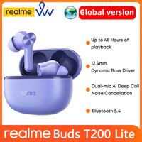 Global version realme Buds T200 Lite Dual-mic Al 12.4mm Dynamic Bass Driver Up to 48 Hours Playback IPX4 Water Resistance