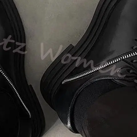 Pumps Men Zipper Detail Chunky Sole Square Toe Lace Up Shoes Punk Rock Style Gothic Fashion Business Casual Footwear Shoes New