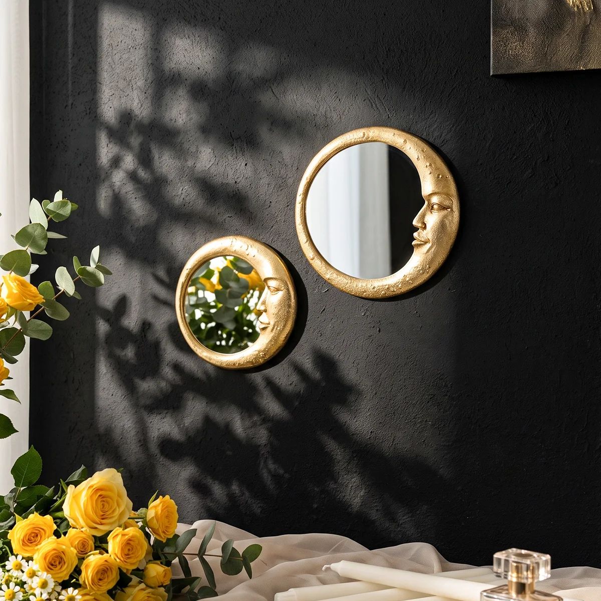 1PC, Golden Face-Shaped Crescent-Shaped Decorative Mirror, Suitable for Wall Decoration and Photography Props Decoration