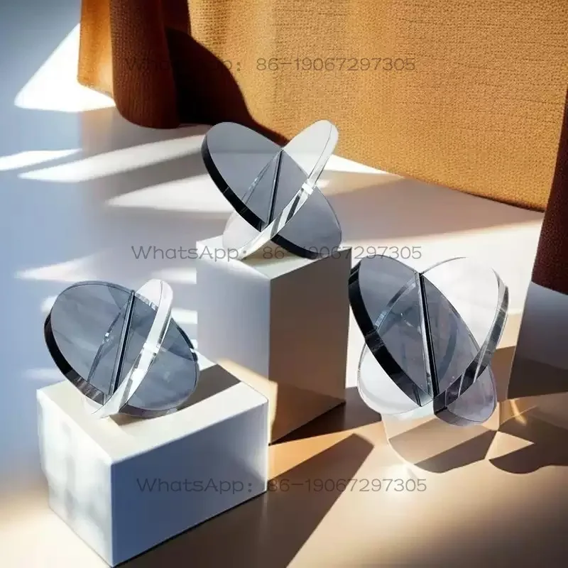 Simple Orange-gray Crystal Glass Geometric Ornament, Living Room Study Desktop Display