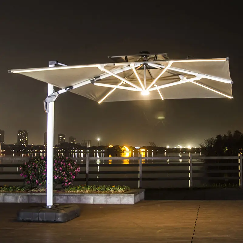 Solar Light Emitting Diode Outdoor Cantilever Garden Umbrella